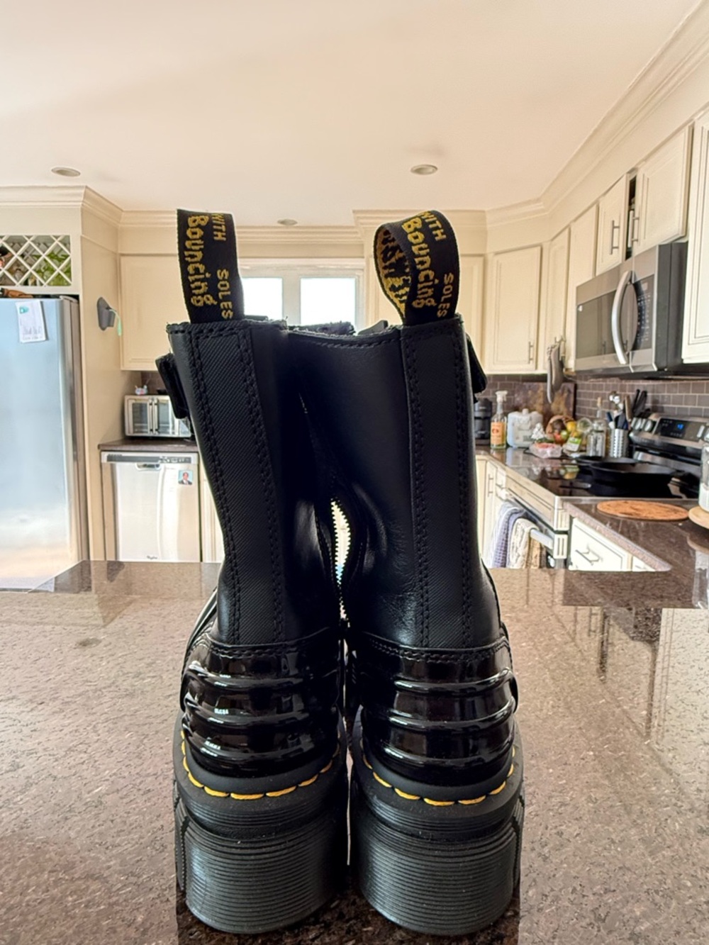 Dr. Martens Black Combat Boots with Yellow Stitching - Picture 5 of 7